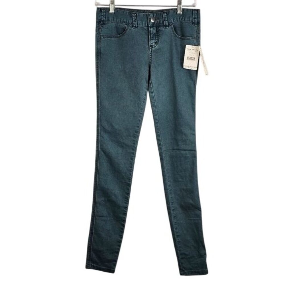 Free People Low Rise Skinny Jeans 26 Teal Stretch Y2K Urban Slim Streetwear - Picture 1 of 12